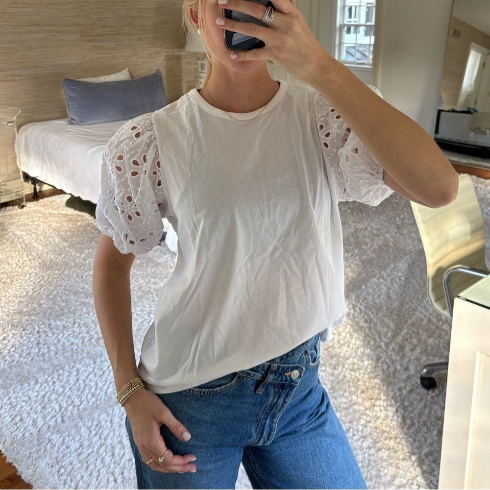 White Eyelet Puff Sleeve Women's Top